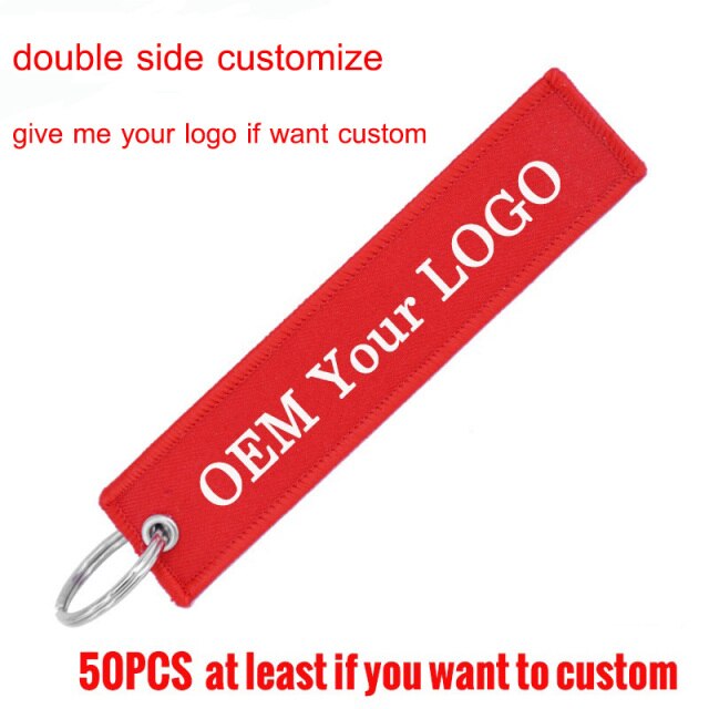 50pcs OEM Key Ring Keychain llaveros Safety Label Embroidery Customize Key Chain Ring for Aviation Gifts  Fashion Jewelry