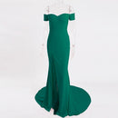 Sexy Black Red Off Shoulder Bridesmaid Dress Tight Packet Hips Slash Neck High Split Wedding Prom Long Prom Backless Dress