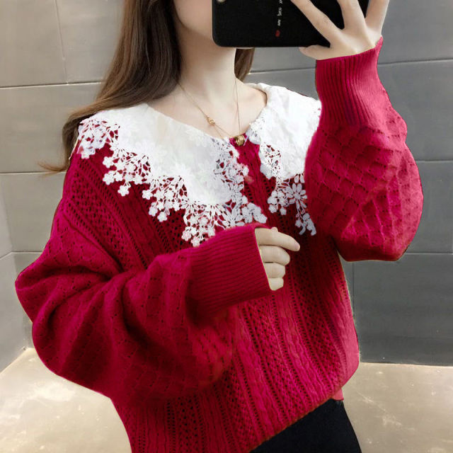 2020 neue Herbstpullover für Frauen lockere Frühlings- und Herbstkleidung Lace Baby Kragen Pullover Top