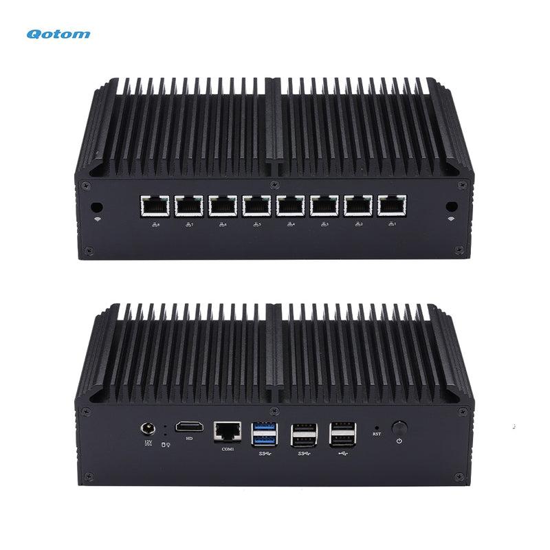 Qotom 8 LAN Mini PC con procesador Core i3 i5, AES-NI, RS232, Fanless Mini PC PFSense Firewall Router