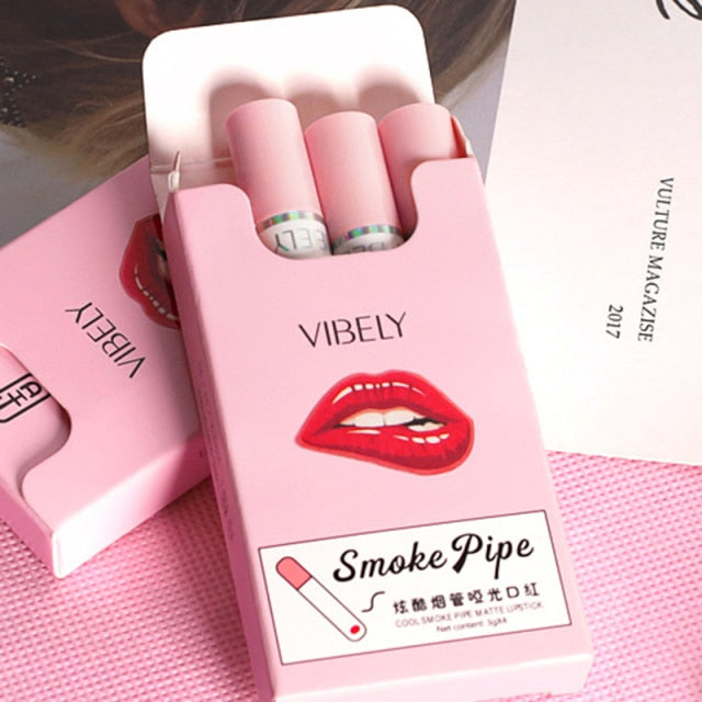 4 Colors/set Long Lasting Matte Korean Lipstick  Moisture Cosmetic Lips Makeup Waterproof Smoke Tube Lipstick Velvet Red Lip