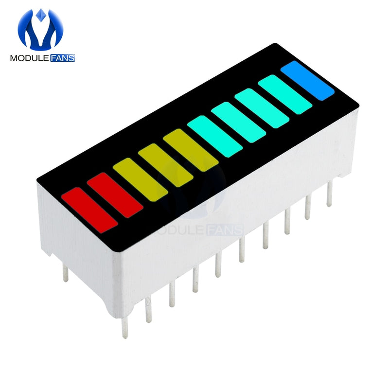 2 STÜCKE LED-Anzeigemodul 10-Segment-Bargraph-Lichtanzeigemodul Bar Graph Ultrahelle Rot-Gelb-Grün-Blau-Farben Mehrfarbig