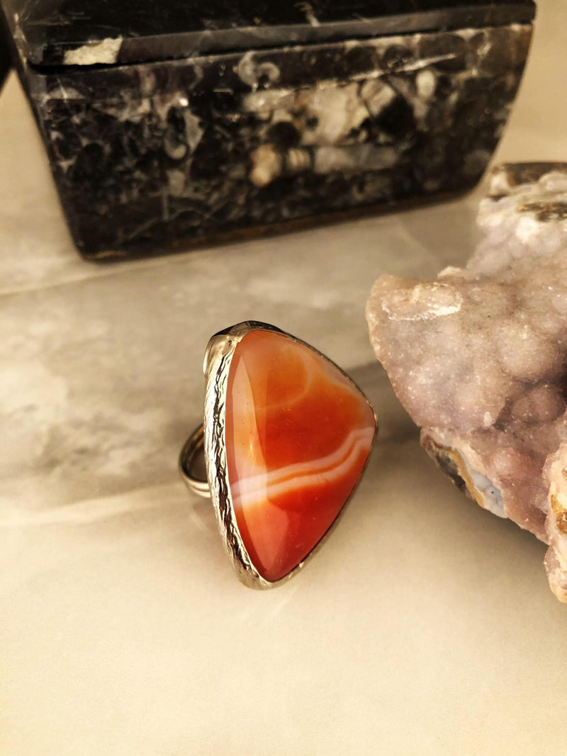 Dr Stone Natural Stone Women 'S Agate Stone adjustable Ring AHL21