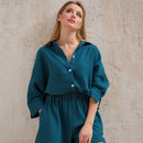 HiLoc, ropa de dormir informal, pijamas de algodón para mujer, conjuntos de traje con cuello vuelto, manga de nueve cuartos, Tops para dormir, pantalones cortos, ropa de casa femenina