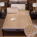 Smooth Rattan Bed Mat Breathable Sleeping Mat with Elastic Straps Pillowcase Non-slip Summer Cool Bed Protection Pad