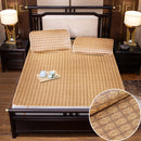 Smooth Rattan Bed Mat Breathable Sleeping Mat with Elastic Straps Pillowcase Non-slip Summer Cool Bed Protection Pad