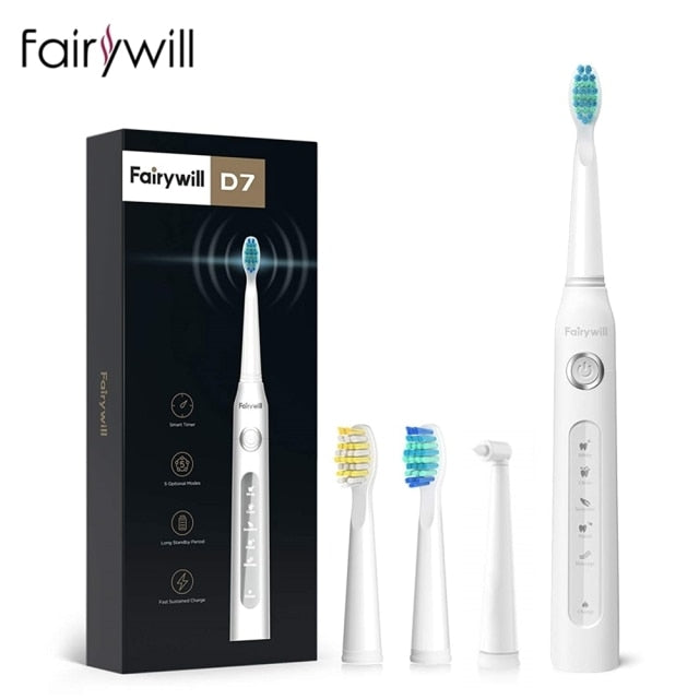 Cepillo de dientes eléctrico sónico Fairywill FW-507 carga USB recargable adulto impermeable electrónico 8 cepillos de dientes cabezales de repuesto