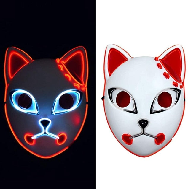 Anime Demon Slayer Kimetsu No Yaiba máscara LED accesorios de Cosplay Sabito Kamado Tanjirou Makomo fiesta de Halloween máscaras ligeras para adultos