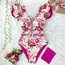 2021 nuevo traje de baño Sexy de una pieza con estampado Floral y volantes, traje de baño con hombros descubiertos para mujer, ropa de playa sólida con escote en V profundo, traje de baño Monkini