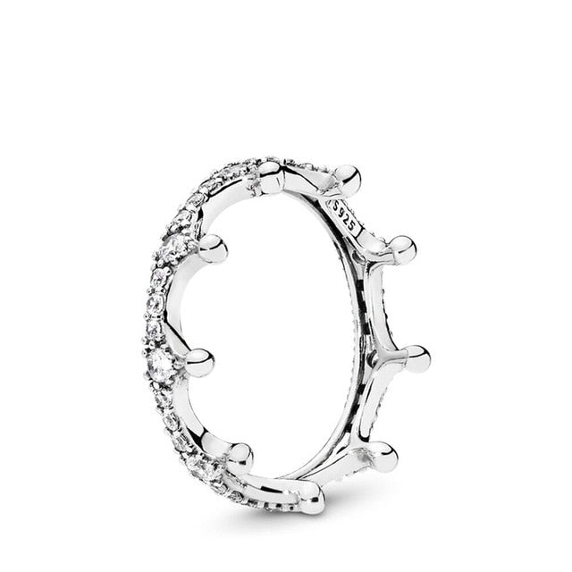 Auténtica Plata de Ley 925 princesa Tiara corona brillante amor corazón, CZ anillos para mujer compromiso joyería aniversario