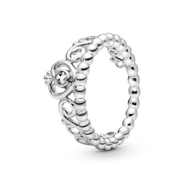 Auténtica Plata de Ley 925 princesa Tiara corona brillante amor corazón, CZ anillos para mujer compromiso joyería aniversario
