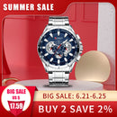 CURREN New Casual Sport Chronograph Relojes para hombres Reloj de pulsera con correa de acero inoxidable Reloj de cuarzo con esfera grande con punteros luminosos