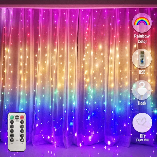 3m 100/200/300 LED Curtain String Light Garland Wedding Party Decorations Table Bridal Shower Bachelorette Birthday New Year