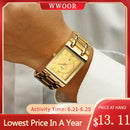 Relogio Masculino WWOOR Gold Watch Men Square Mens Watches Top Brand Luxury Golden Quartz Stainless Steel Waterproof Wrist Watch