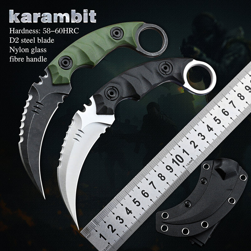 Cuchillo de hoja fija de acero Karambit D2 CS GO para acampar al aire libre, supervivencia, caza, cuchillos de bolsillo, armas tácticas militares de autodefensa