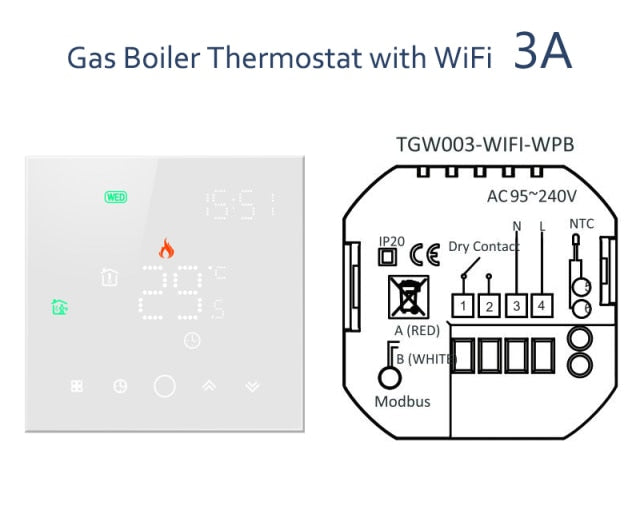 Beok Tuya Wifi Thermostat für Gaskessel Smart Thermotato Temperaturregler funktioniert mit Google Home Alexa TGW003