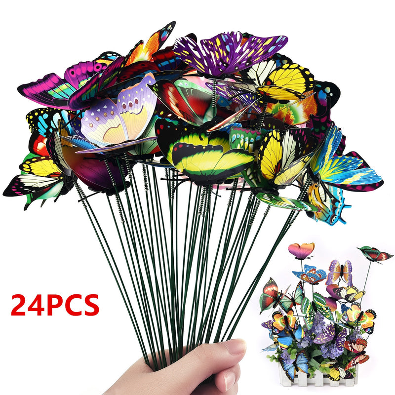 24 unids/set mariposas jardín maceta colorido caprichoso mariposa estacas decoración al aire libre decoración macetas decoración