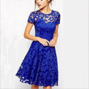 5XL Plus Size Dress Fashion Women Elegant Sweet Hallow Out Lace Dress Sexy Party Princess Slim Summer Dresses Vestidos Red Blue
