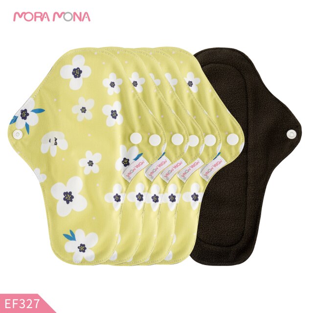 Mora Mona 5 STÜCKE Mittelgroße wiederverwendbare Hygiene-Menstruationseinlage aus Bambuskohle Waschbare Damenbinde 23 cm * 8 cm