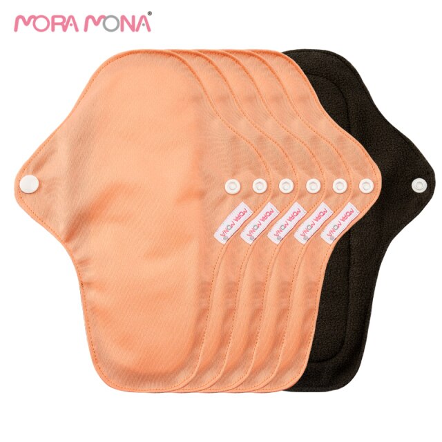 Mora Mona, 5 uds., tamaño mediano, reutilizable, carbón de bambú, higiene, almohadilla menstrual, almohadilla sanitaria lavable para mujer, 23cm * 8cm