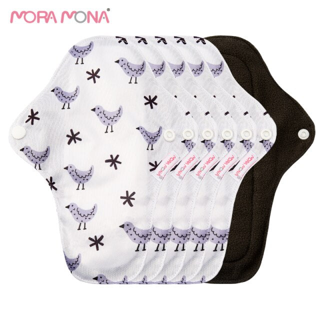 Mora Mona 5PCS Medium Size Reusable Bamboo Charcoal Hygiene Menstrual Pad Washable Sanitary Pad For Women 23cm * 8cm