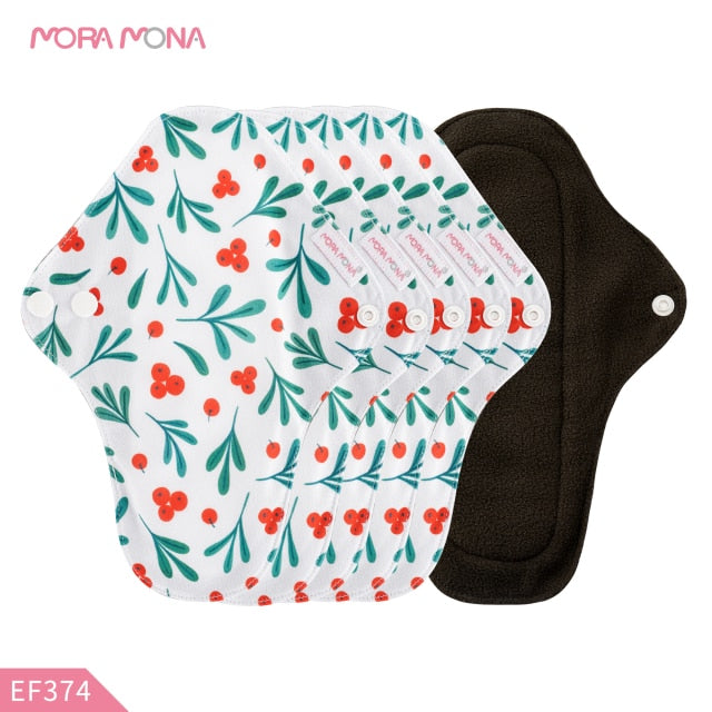 Mora Mona, 5 uds., tamaño mediano, reutilizable, carbón de bambú, higiene, almohadilla menstrual, almohadilla sanitaria lavable para mujer, 23cm * 8cm
