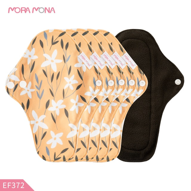 Mora Mona 5PCS Medium Size Reusable Bamboo Charcoal Hygiene Menstrual Pad Washable Sanitary Pad For Women 23cm * 8cm
