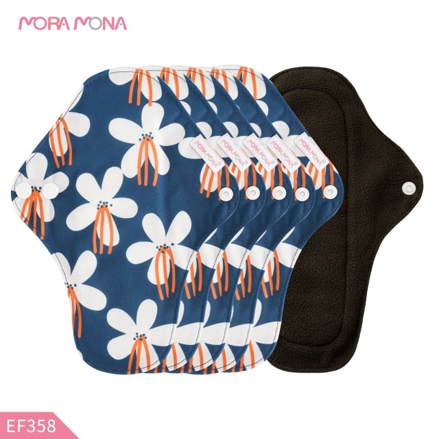Mora Mona 5 STÜCKE Mittelgroße wiederverwendbare Hygiene-Menstruationseinlage aus Bambuskohle Waschbare Damenbinde 23 cm * 8 cm