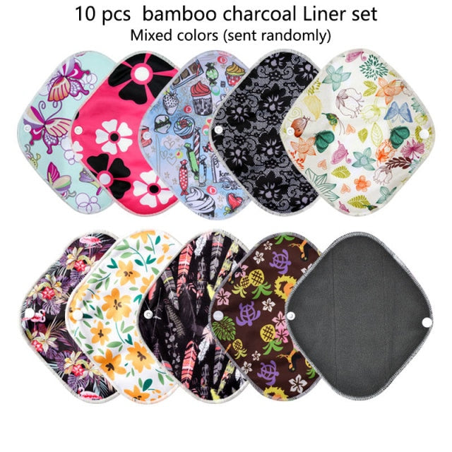 10 Pcs Wholesale Organic Bamboo Charcoal Cloth Menstrual Pad Female Menstrual Period Pads for Women Washable Sanitary Napkin