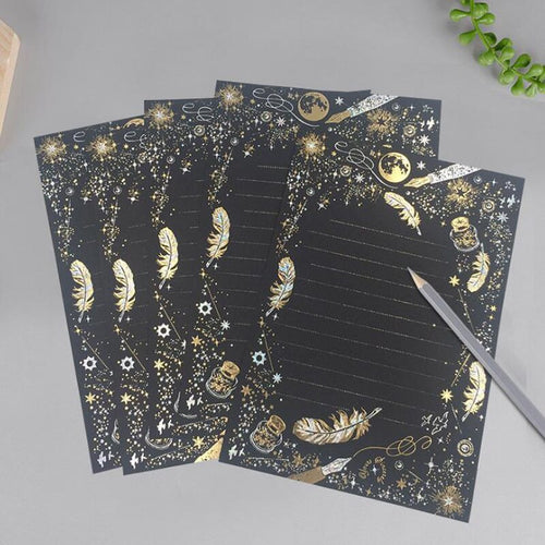 8 Pcs/set Vintage Gilding Feather Star Music Letter Paper Set Stationary Writing Letters Wedding Mini Envelopes for Invitations