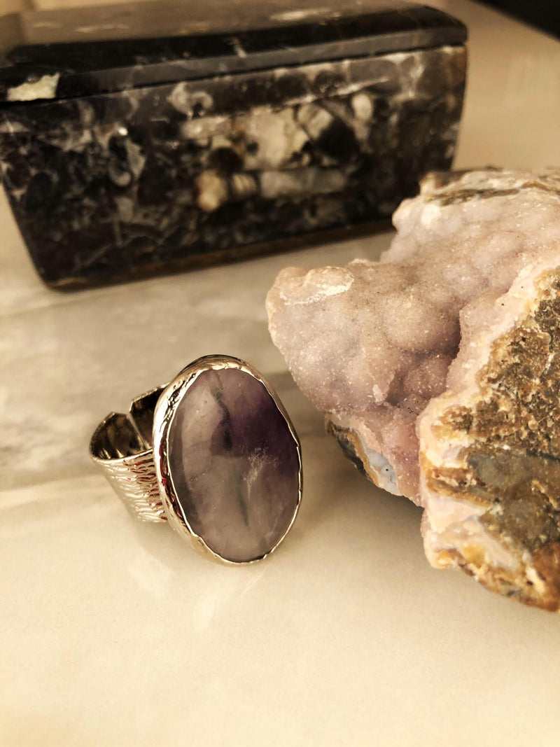 Dr Stone Natural Stone Women 'S Amethyst Stone adjustable Ring AHL25