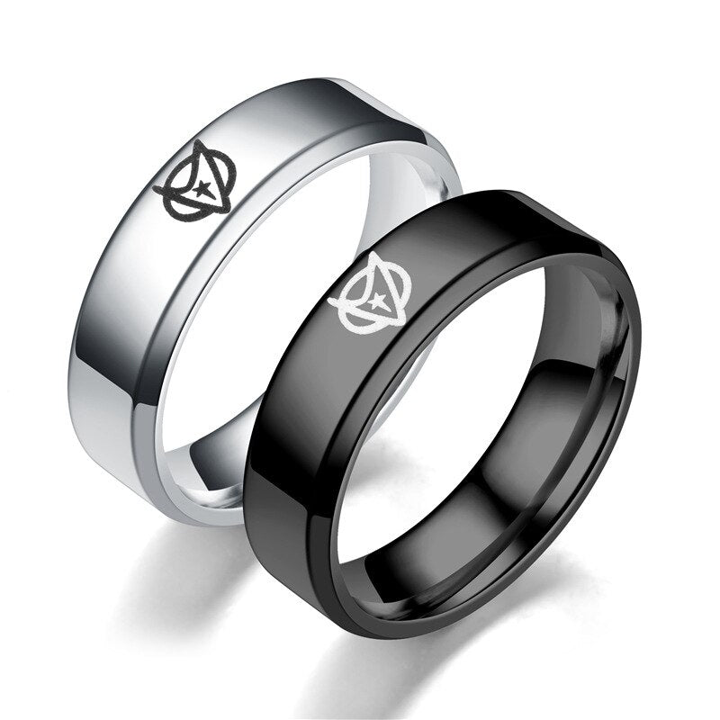 Moda nuevo juego periférico Star Trek anillo doble biselado par anillo para amantes anillos de acero inoxidable para Mujeres Hombres