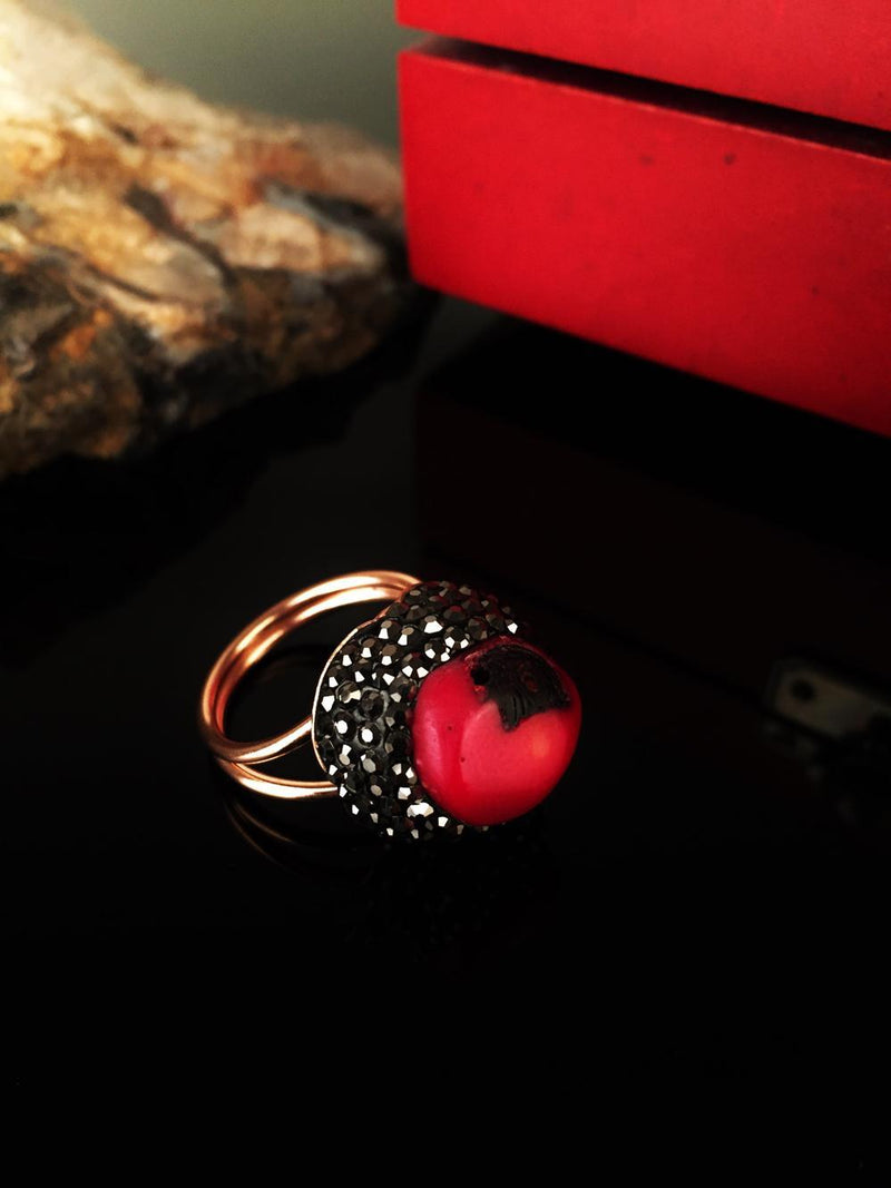 Dr Stone Natural Stone Women Coral Stone rose gold plated Ring KRB210