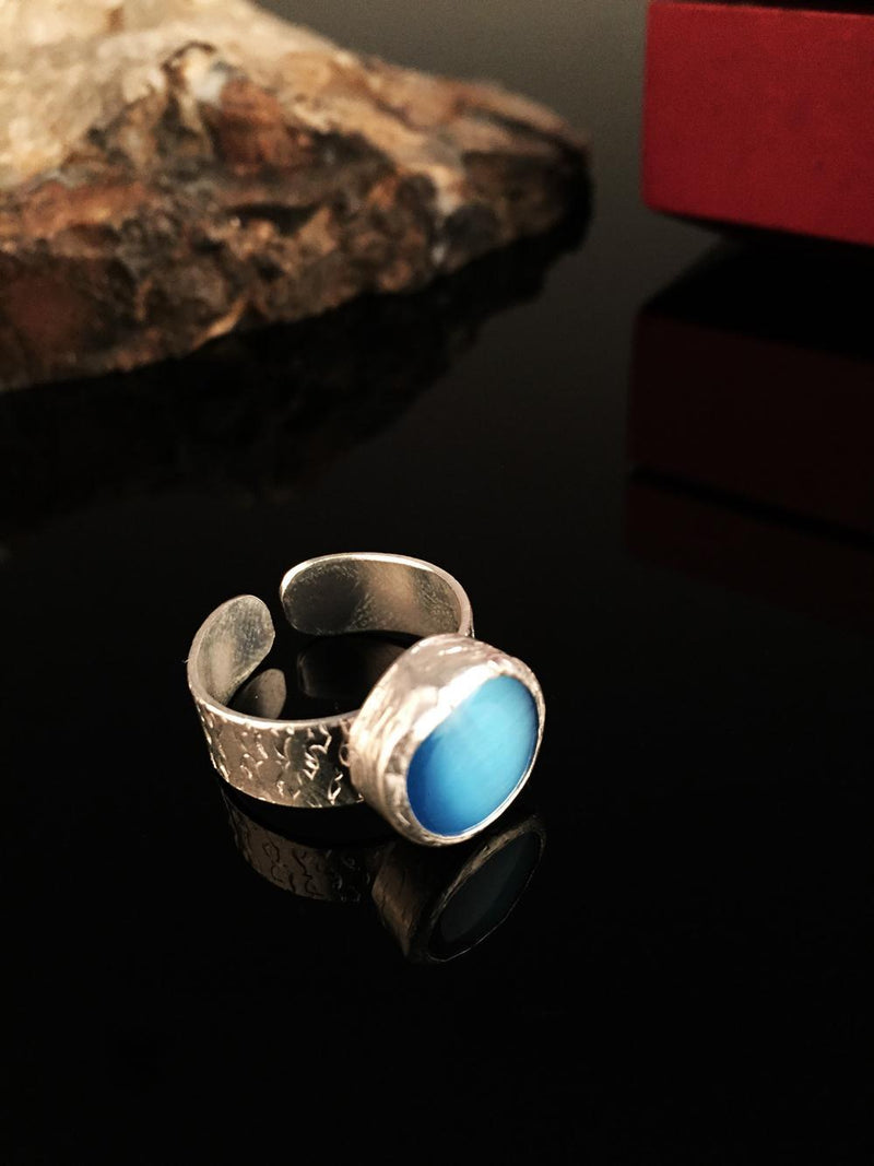 Dr Stone Natural Stone Women 'S Cat 'S Eye Stone Silver Plated Ring KRB18