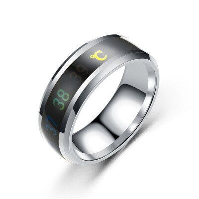 Anillo de temperatura con pantalla de ECG para pareja con detección de temperatura inteligente a la moda, venta al por mayor, anillo de acero inoxidable para hombres y mujeres