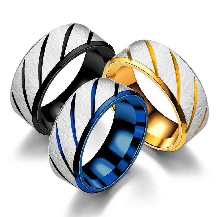 Art- und Weiseeinfacher innerer Bogen-doppelter abgeschrägter Reihen-Blumen-Twill-horizontaler Sand-Ring-Großhandel-Edelstahl-Ringe für Frauen-Männer