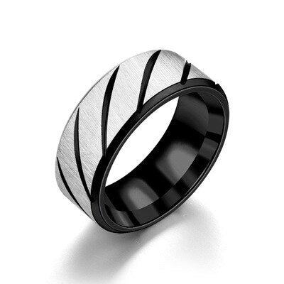 Fashion Simple Inner Arc Double Beveled Batch Flower Twill Horizontal Sand Ring Wholesale Stainless Steel Rings for Women Men