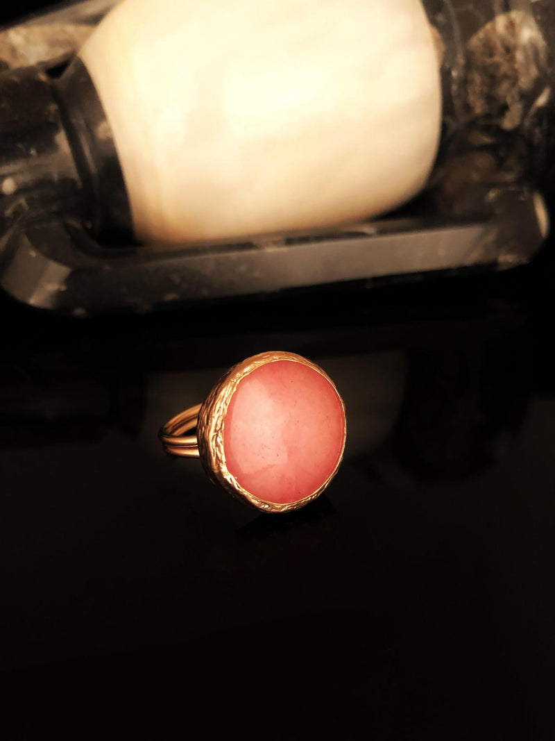 Dr Stone Naturstein-Damen-Achat-Stein-Rose vergoldeter Ring KRB405