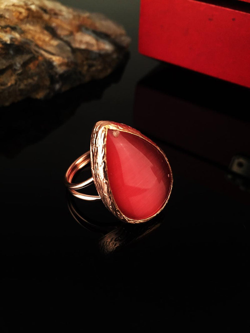 Dr Stone Natural Stone Women 'S Rose Gold Plated Cat 'S Eye Stone Ring KRB252