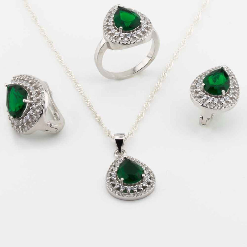 925 Sterling Silver and Green Zircon Stones Drop Model Set