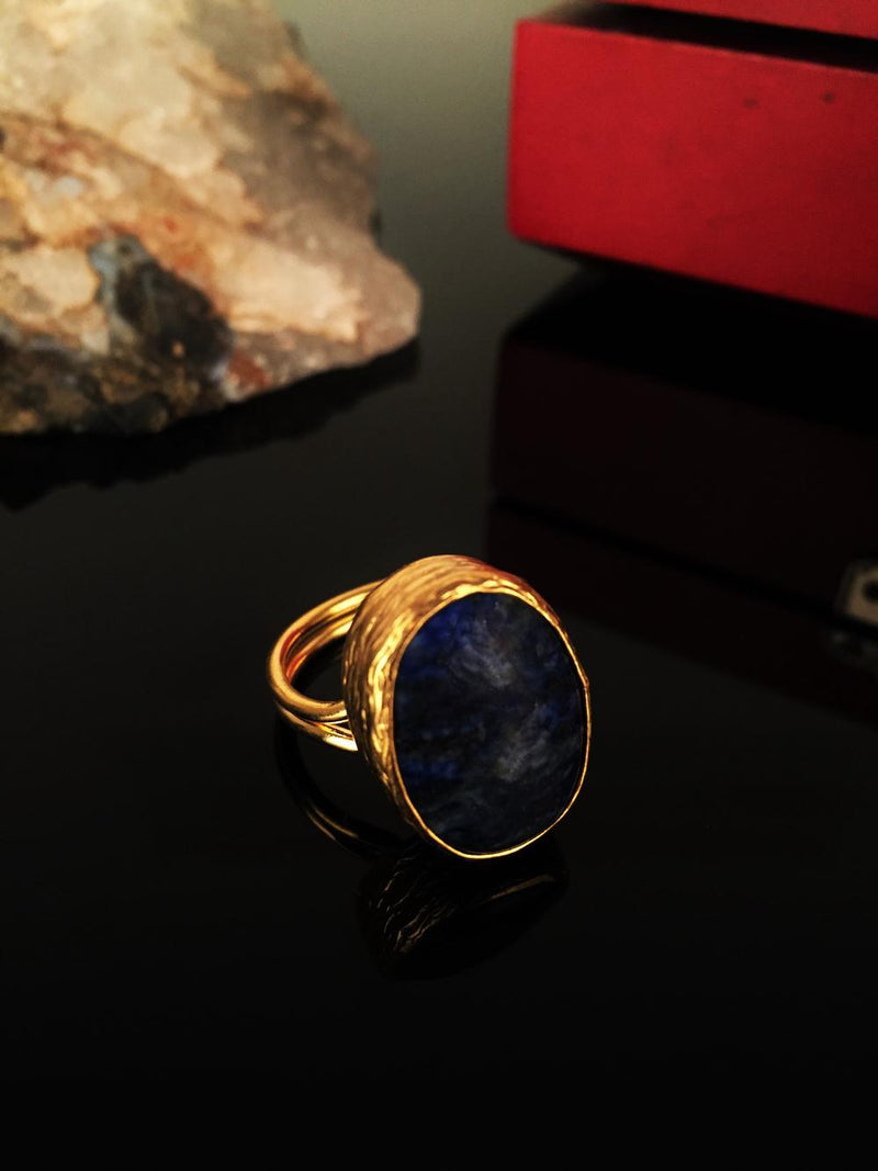 Dr Stone Natural Stone Women Lapis Lazuli Stone Gold Plated Ring KRB140