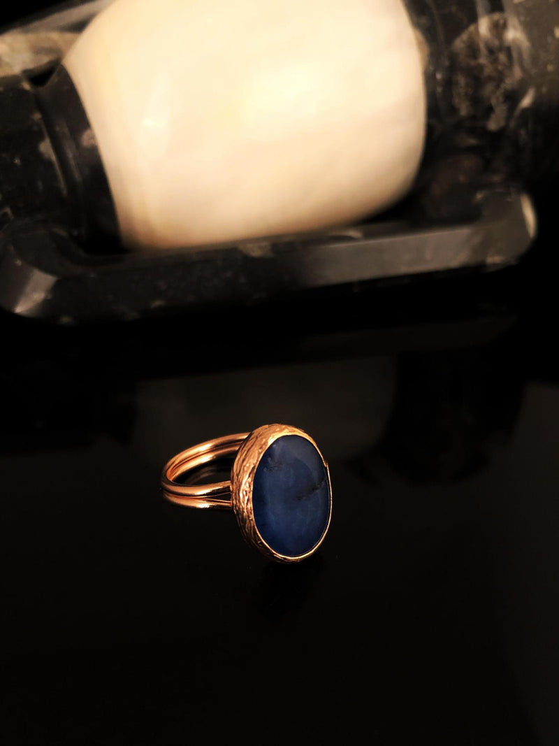 Dr Stone Natural Stone Women Lapis Lazuli Stone Rose Gold Plated Ring KRB369