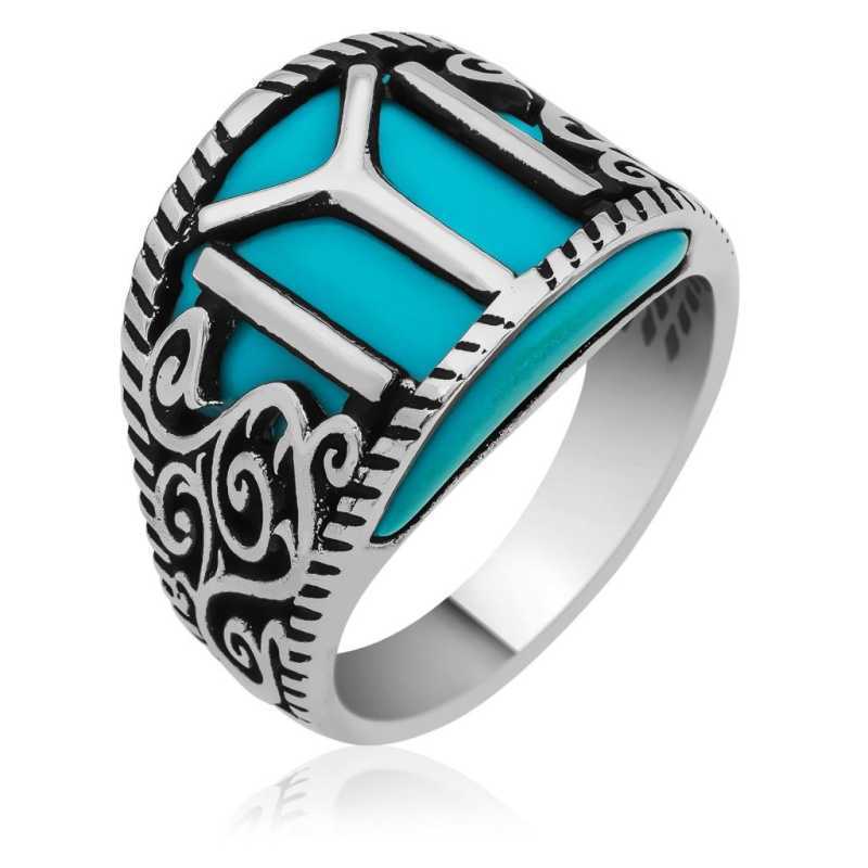 Silver Turquoise Kayi Length Crested Male Ring