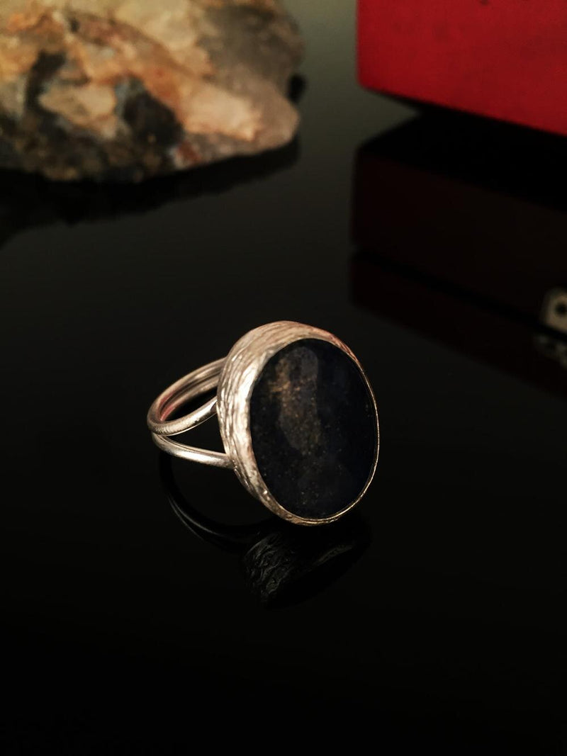 Dr Stone Natural Stone Women Lapis Lazuli Stone Silver Plated Ring KRB135