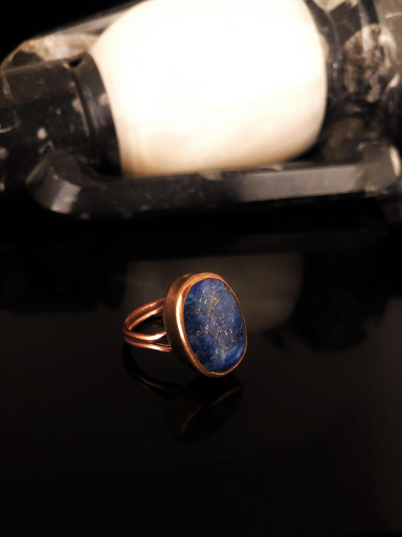 Dr Stone Natural Stone Women Lapis Lazuli Stone Rose Gold Plated Ring KRB373