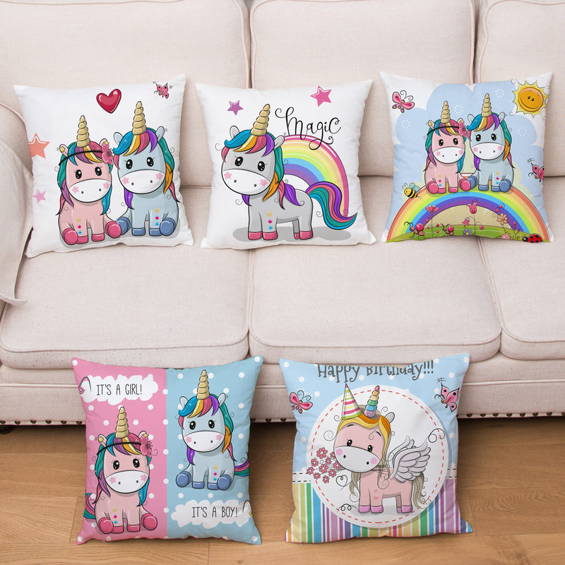 Unicorn Print Super Soft Short Plush Cushion Cover Cute Cartoon Pillow Covers 45X45 Square Pillows Cases Home Decor Pillowcase