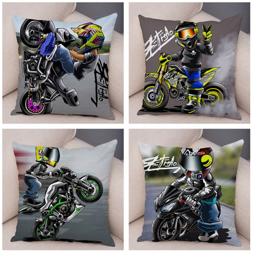 Pillowcase Cover Extreme Sports Cushion Cover Decor Cartoon Motorcycle Soft Colorful Mobile Bike Pillow Case for Sofa Home Car