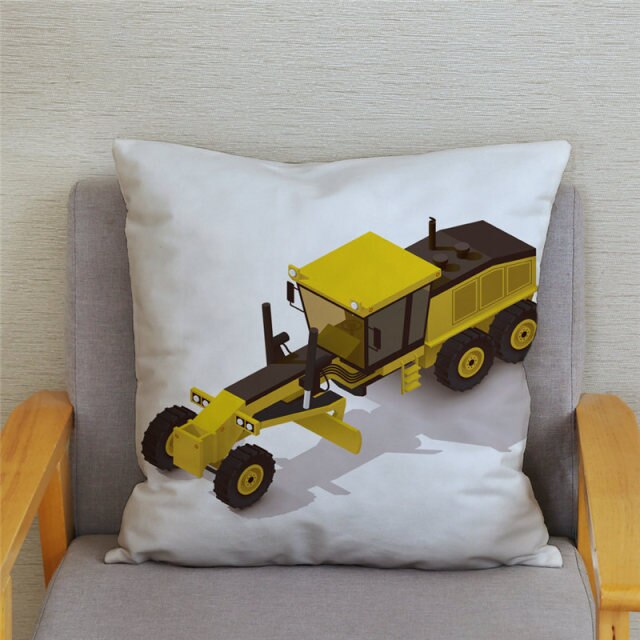 Excavator Bulldozer Car Pattern Print Cushion Cover Short Plush Pillow Covers Pillows Case Home Decoration Pillowcase 45*45cm
