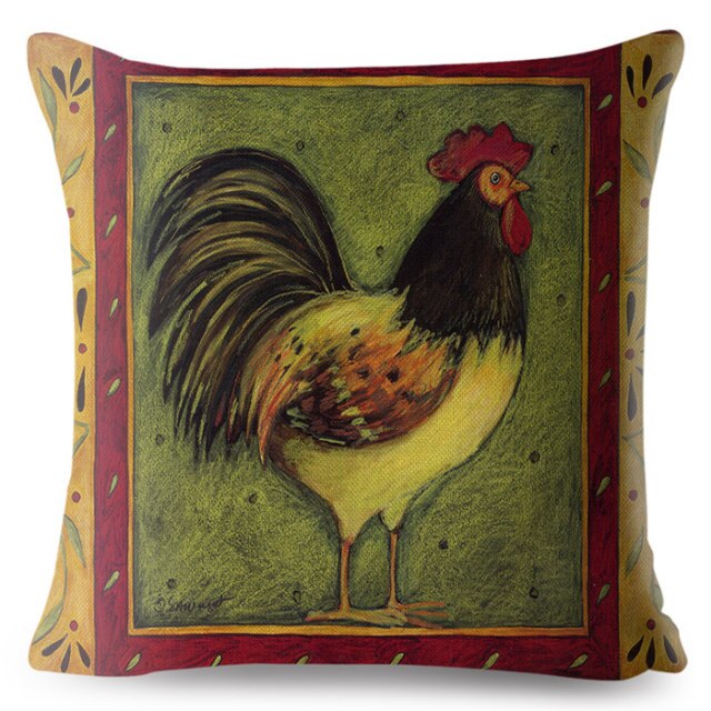 Cover Pillow 45*45 Rooster Chicken Cock Vintage Design Print Cushion Linen Pillow Covers Throw Sofa Home Decor Pillowcase Cases