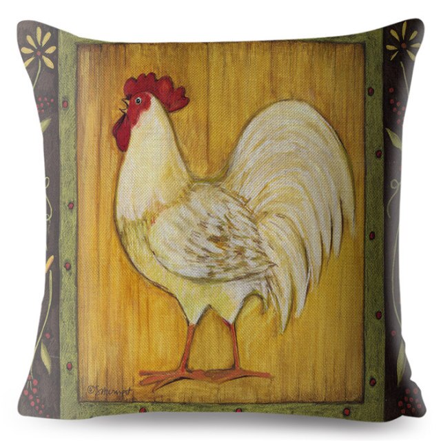 Funda de almohada 45*45 Gallo pollo Gallo diseño Vintage cojín estampado fundas de almohada de lino sofá decoración del hogar fundas de almohada